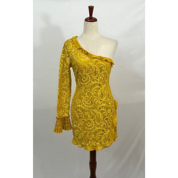 ALEXIS Sz M Medium Gold Yellow Lace One Shoulder Dress Tansy - Picture 6 of 9